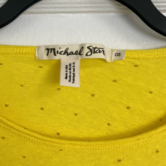 Michael Stars Yellow Short Sleeve Crewneck Fringe Tee Size Medium - Picture 7 of 8